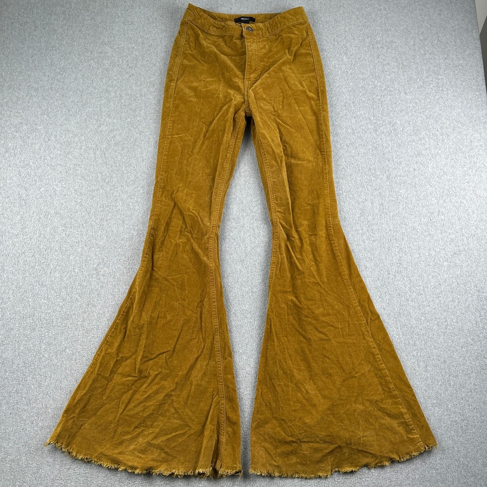 Forever 21 Pants Womens Small Flare Mustard Yellow Corduroy Raw Hem